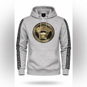 Medusa Head Hoodie Gold Black Greek Key Streetwear Sweatshirt M